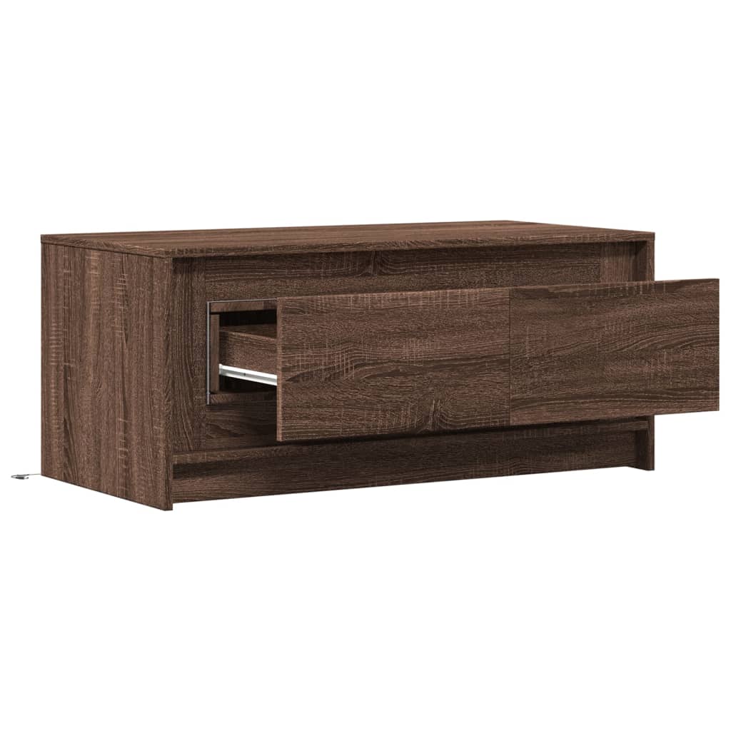 Table basse LED en bois aspect chêne marron