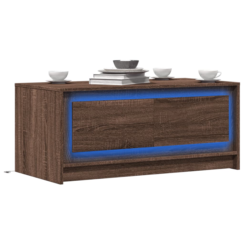 Table basse LED en bois aspect chêne marron