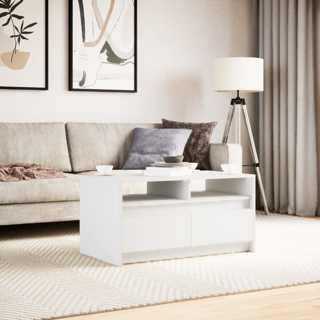 Table basse LED en bois blanc