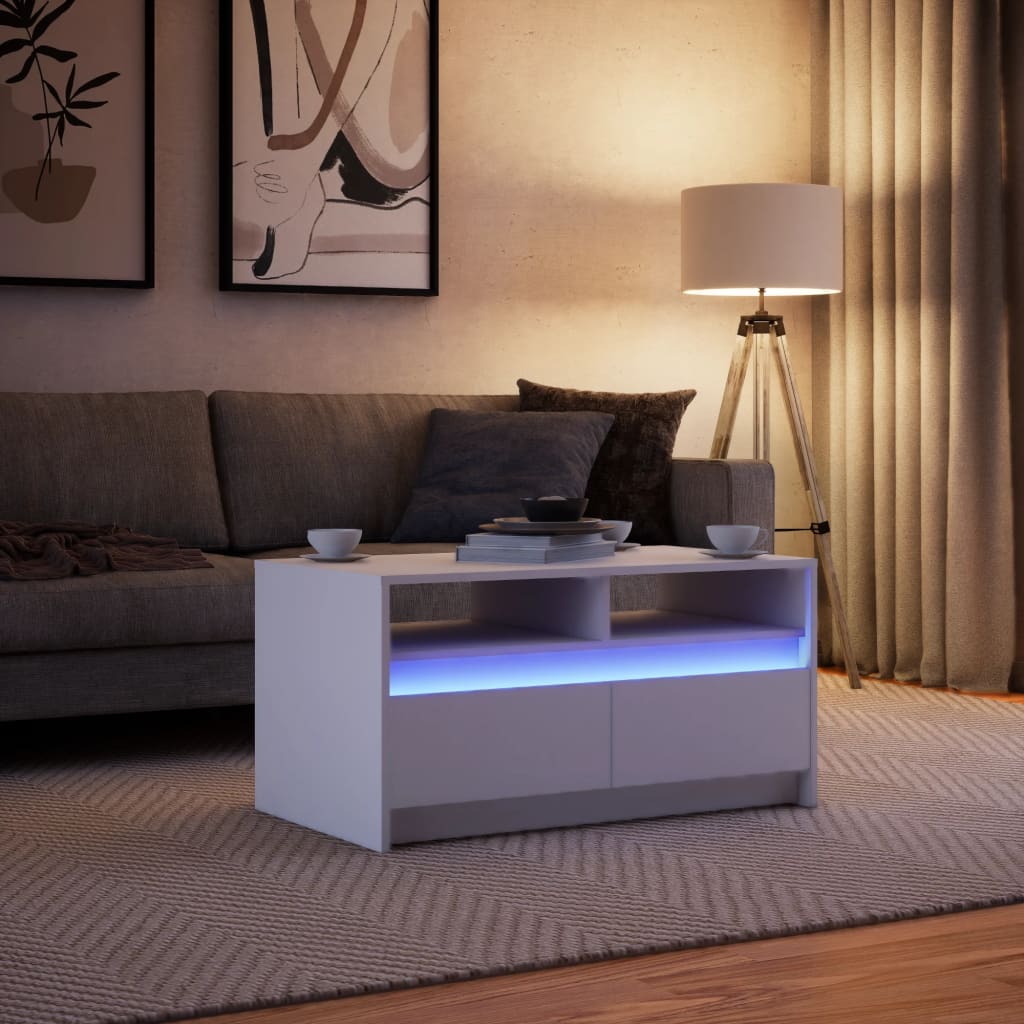 Table basse LED en bois blanc