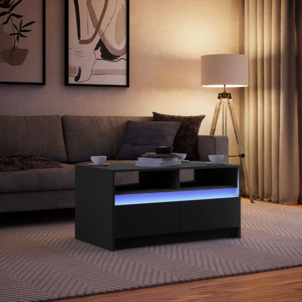 Table basse LED en bois noir