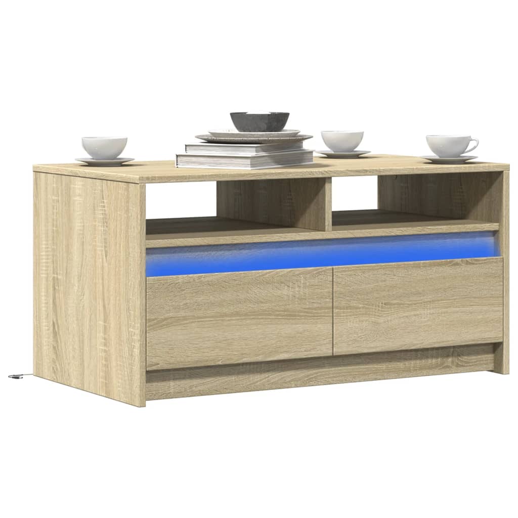 Table basse LED en bois de chêne Sonoma