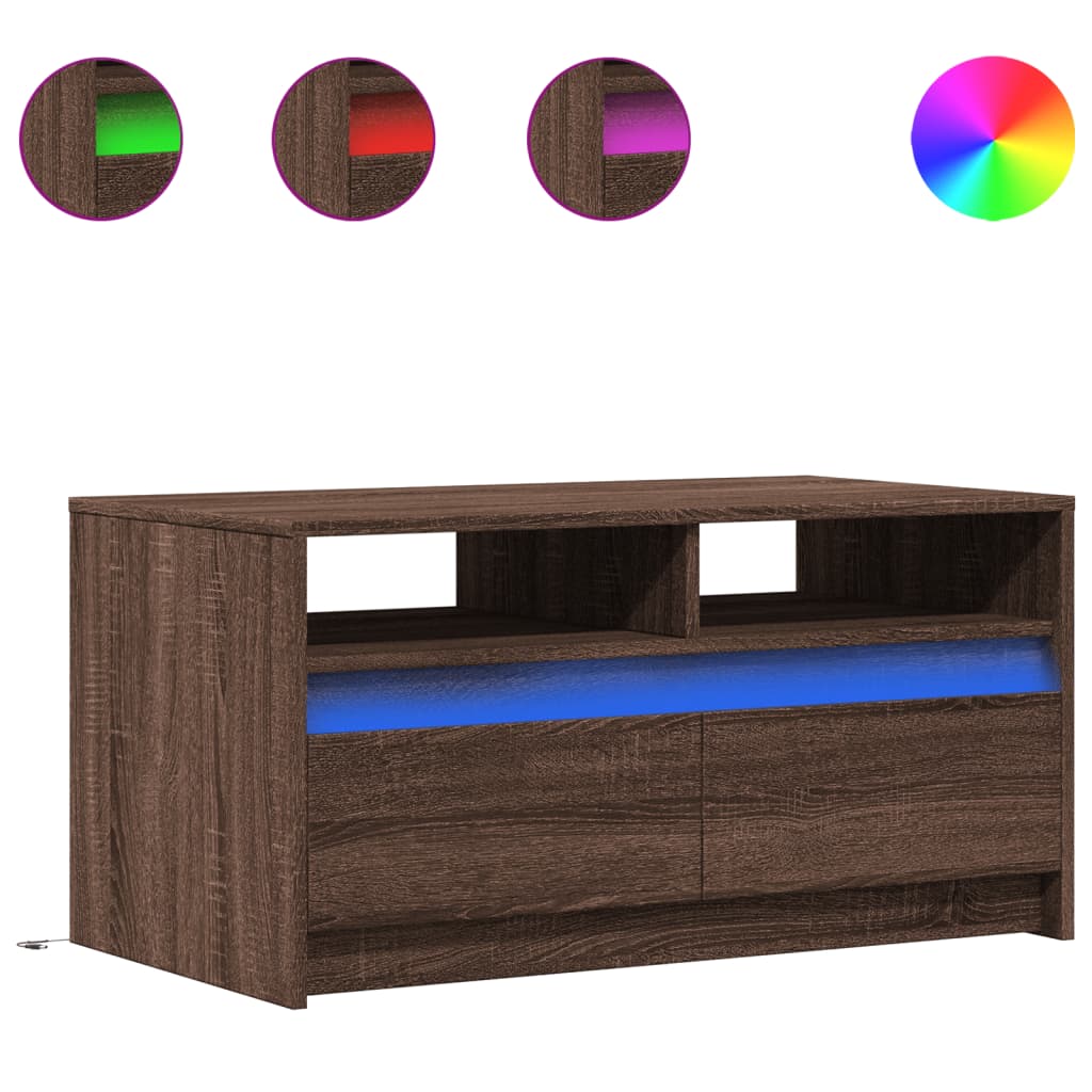 Table basse LED en bois aspect chêne marron