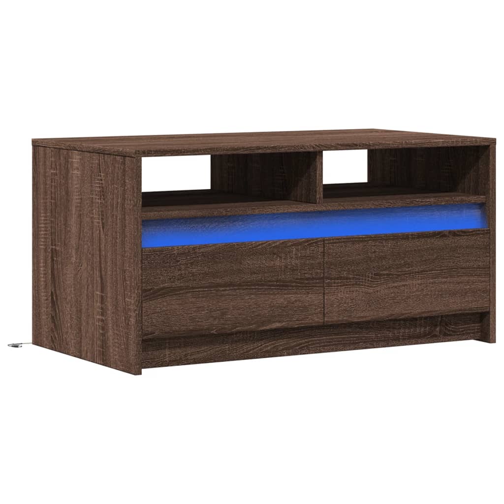 Table basse LED en bois aspect chêne marron