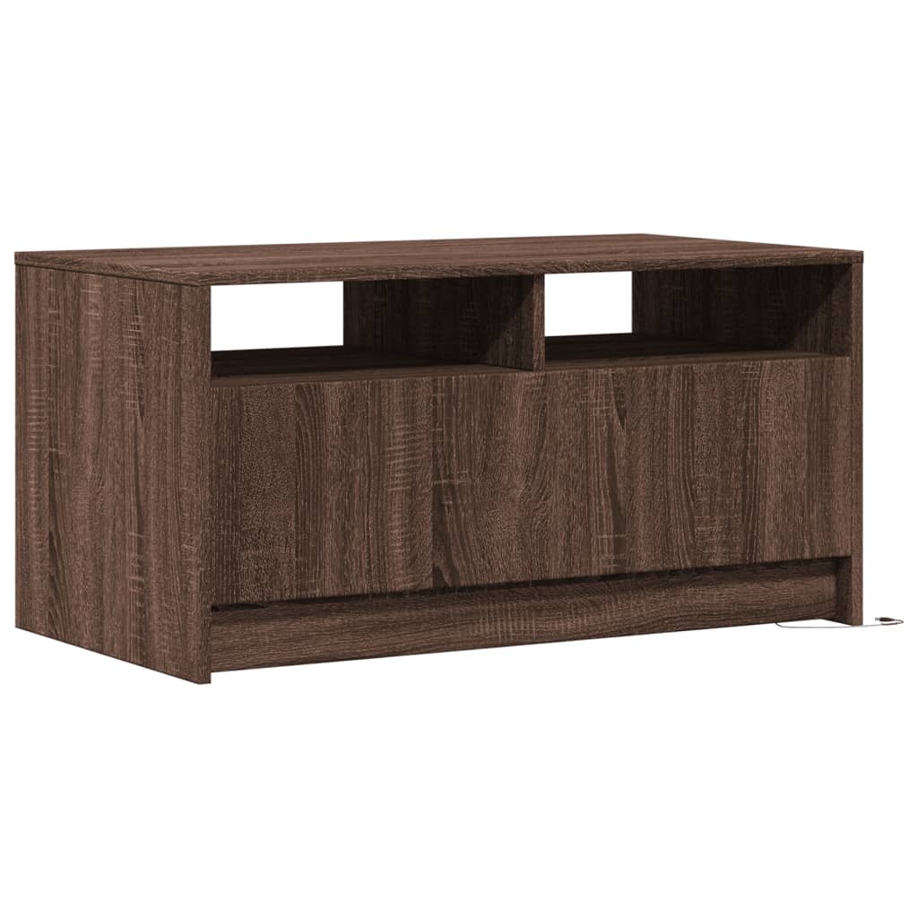 Table basse LED en bois aspect chêne marron