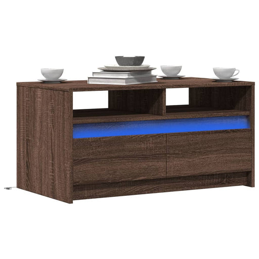 Table basse LED en bois aspect chêne marron