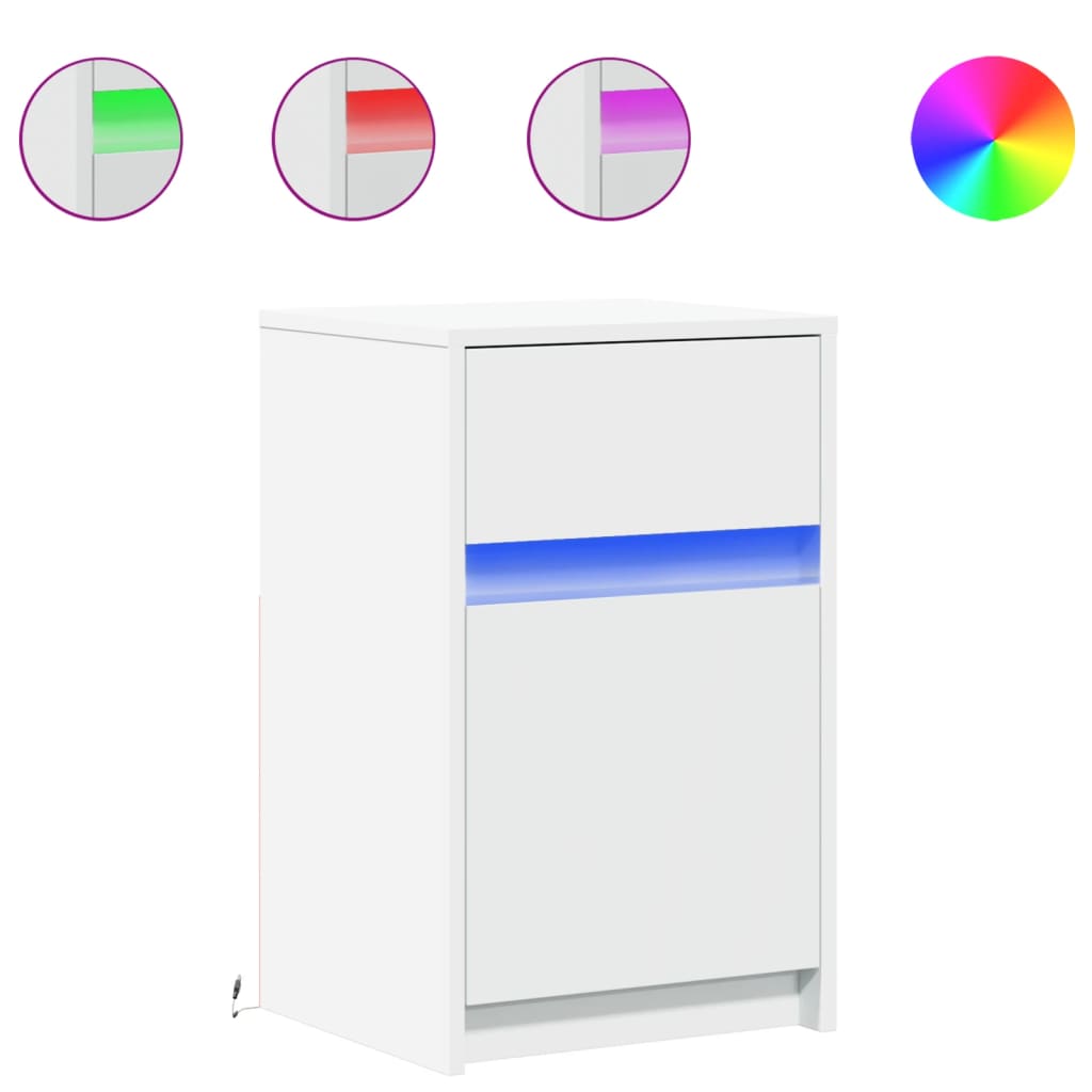 Bedside table with LED lights white wood material