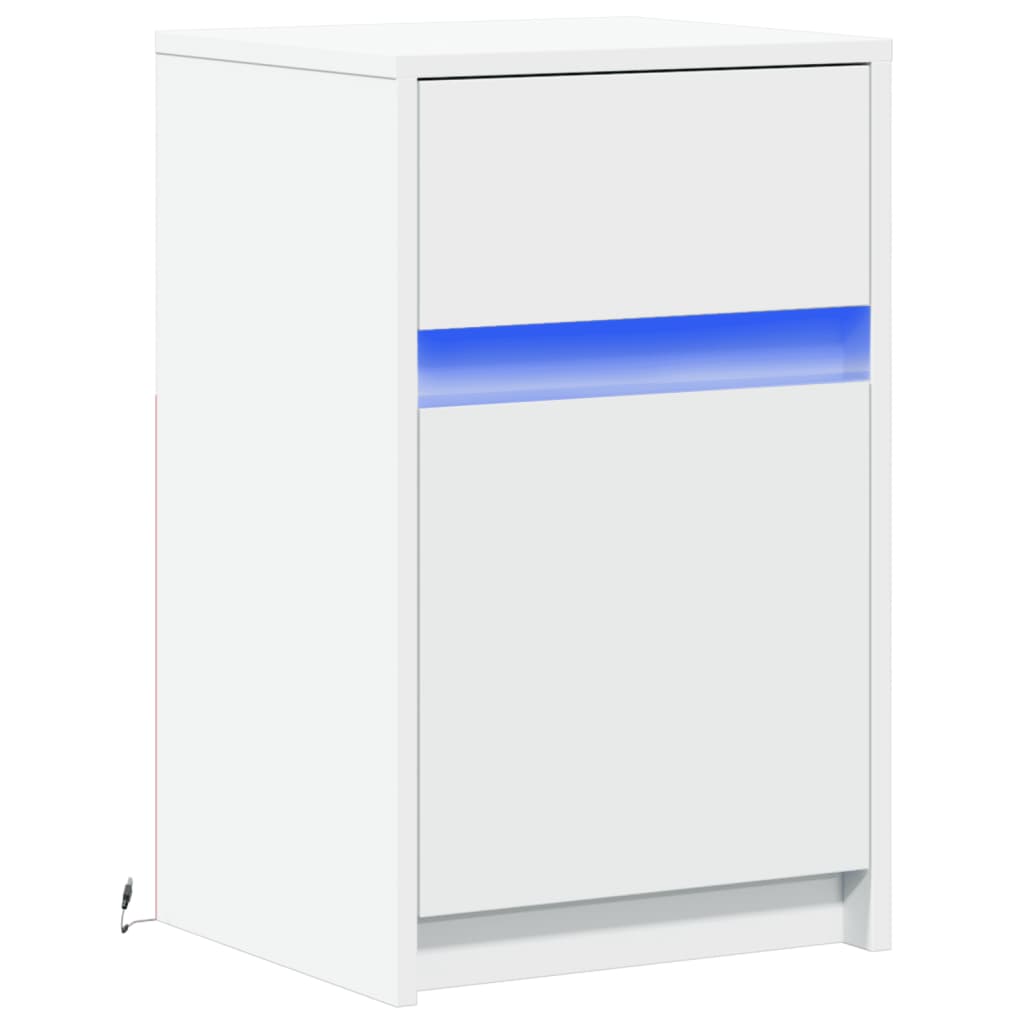Bedside table with LED lights white wood material