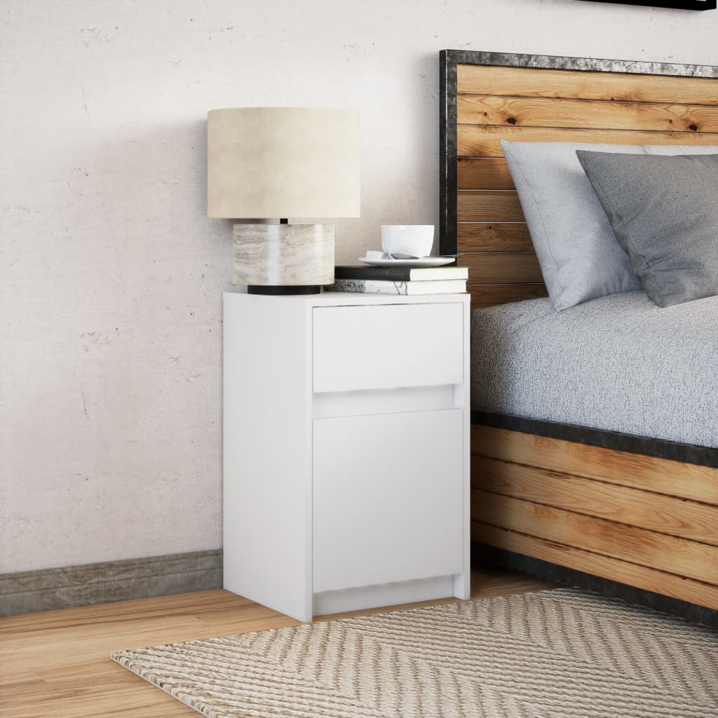 Bedside table with LED lights white wood material