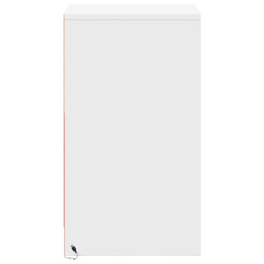 Bedside table with LED lights white wood material