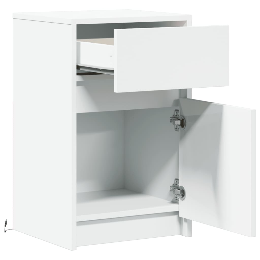 Bedside table with LED lights white wood material