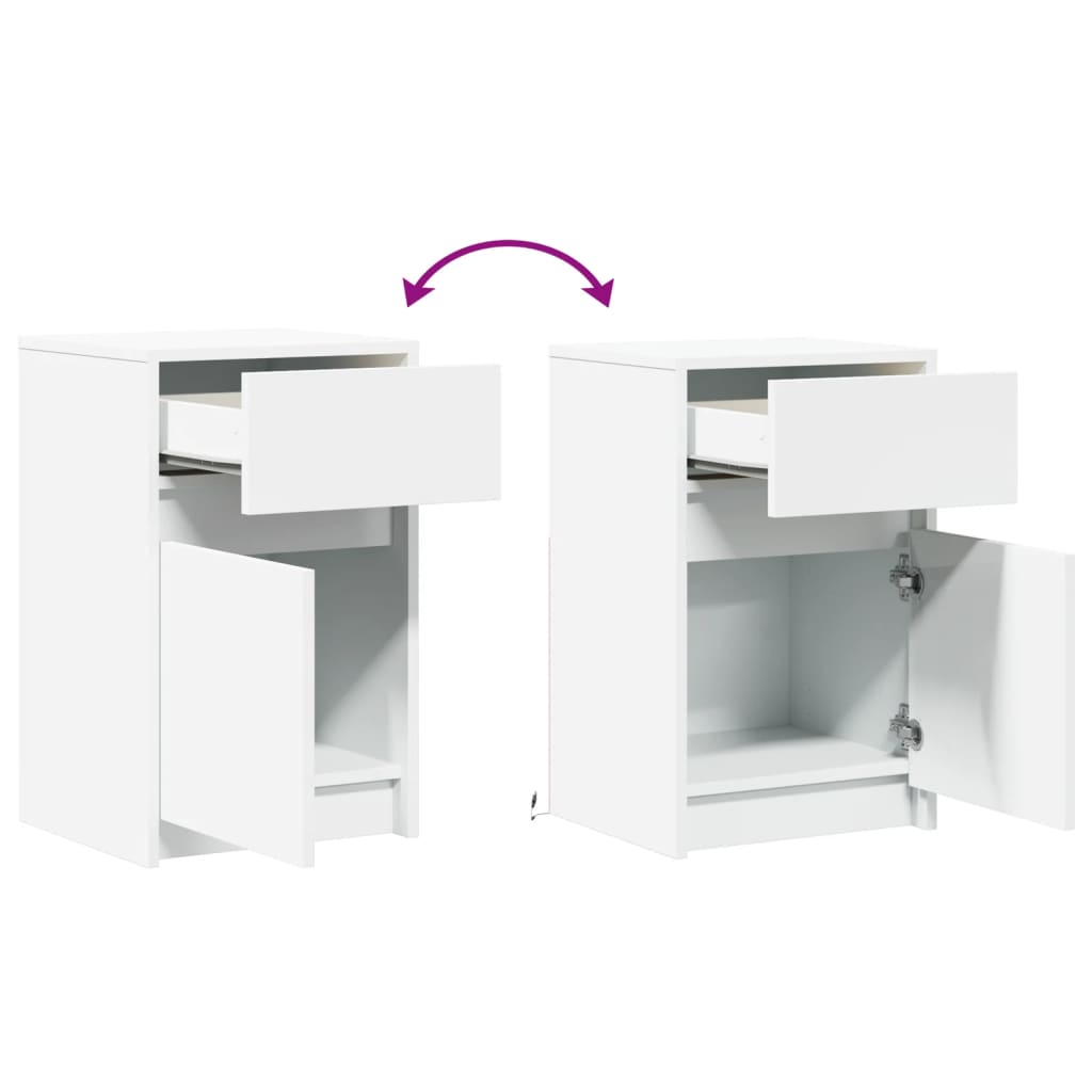 Bedside table with LED lights white wood material