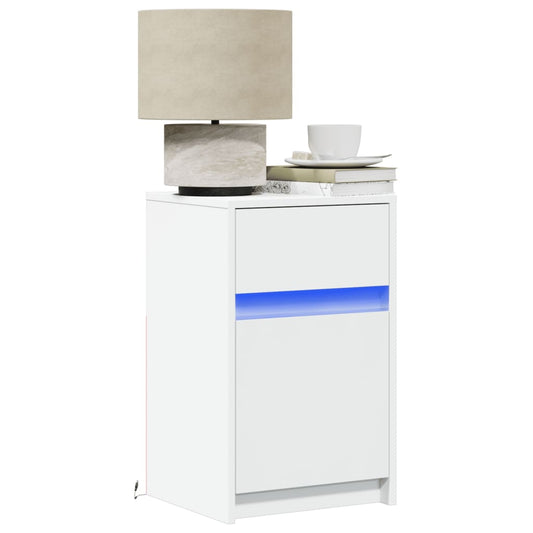 Bedside table with LED lights white wood material