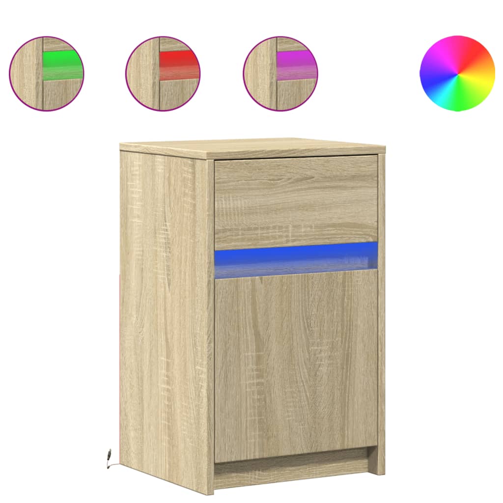 Bedside table with LED lights Sonoma oak wood material