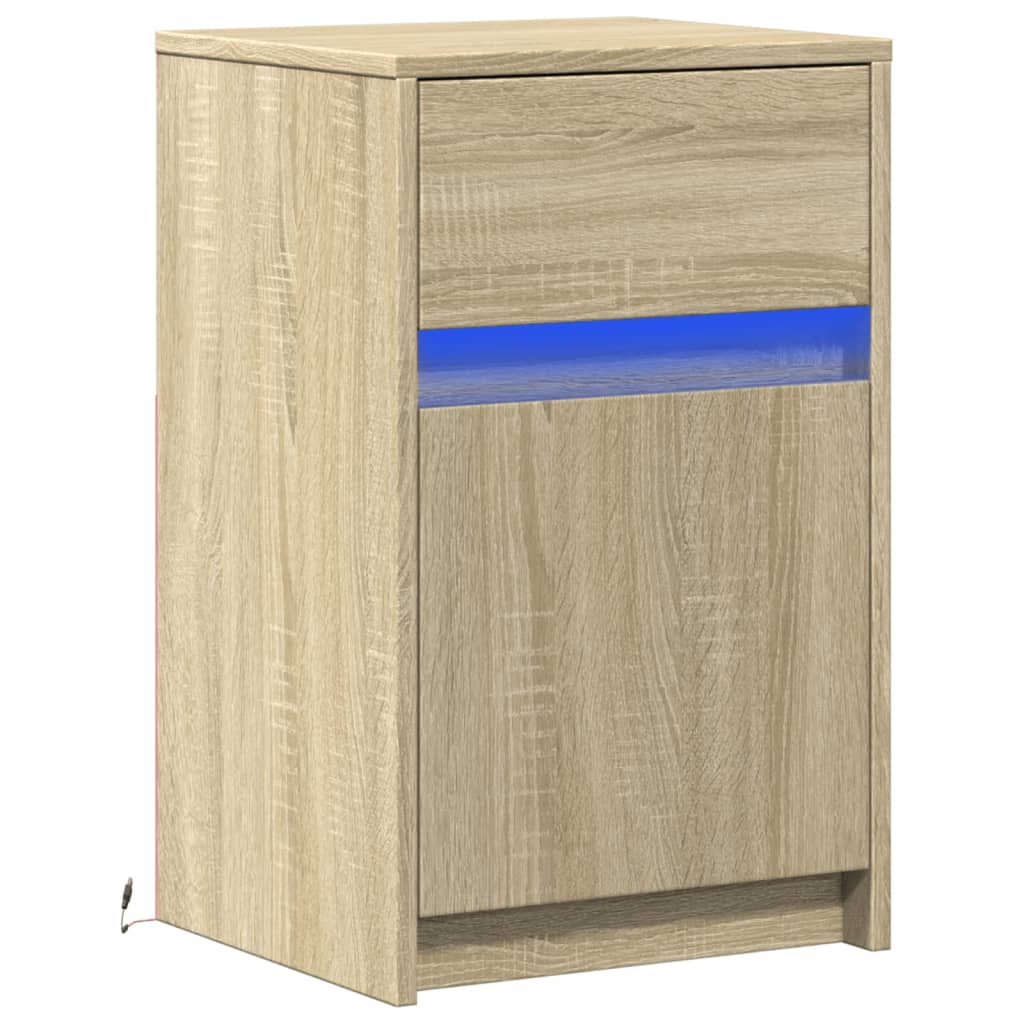 Bedside table with LED lights Sonoma oak wood material
