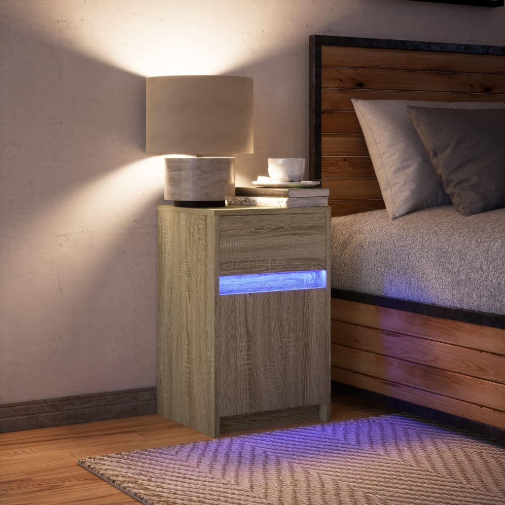 Bedside table with LED lights Sonoma oak wood material