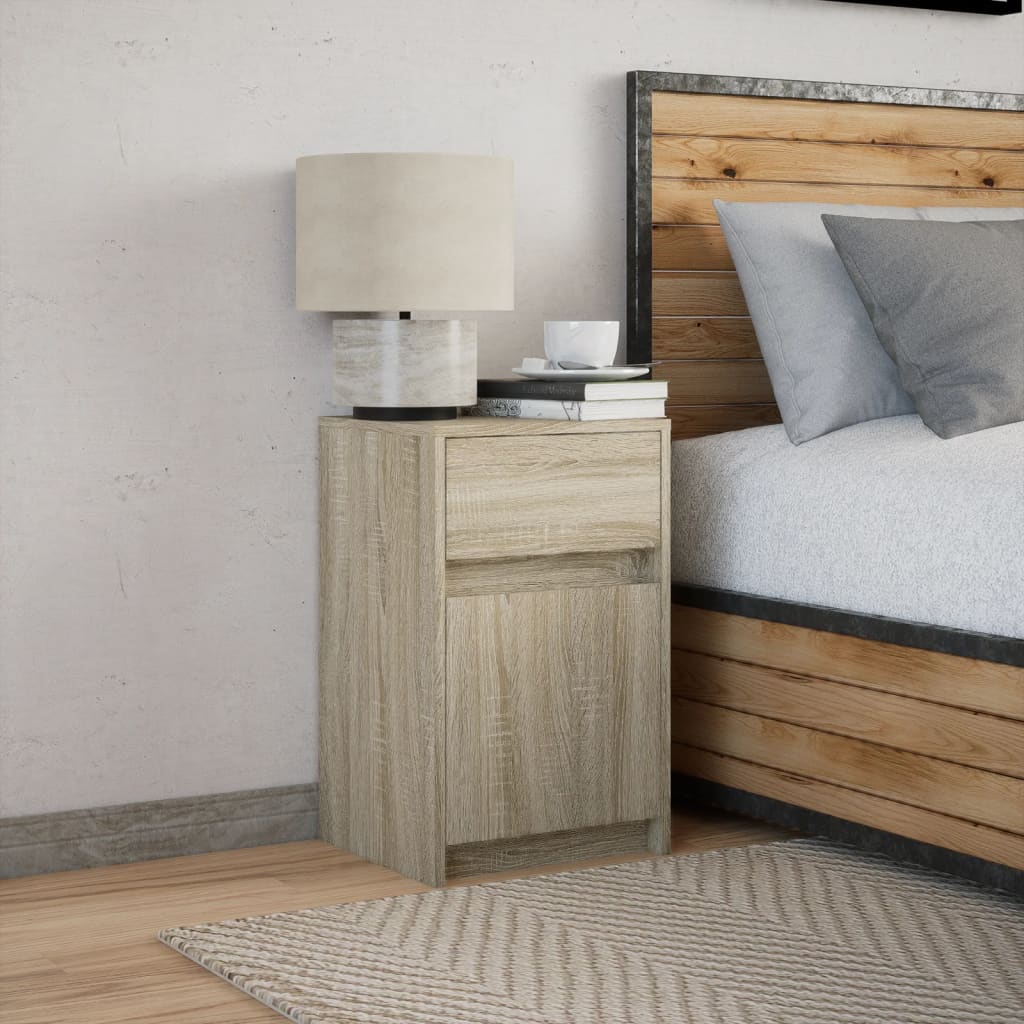 Bedside table with LED lights Sonoma oak wood material