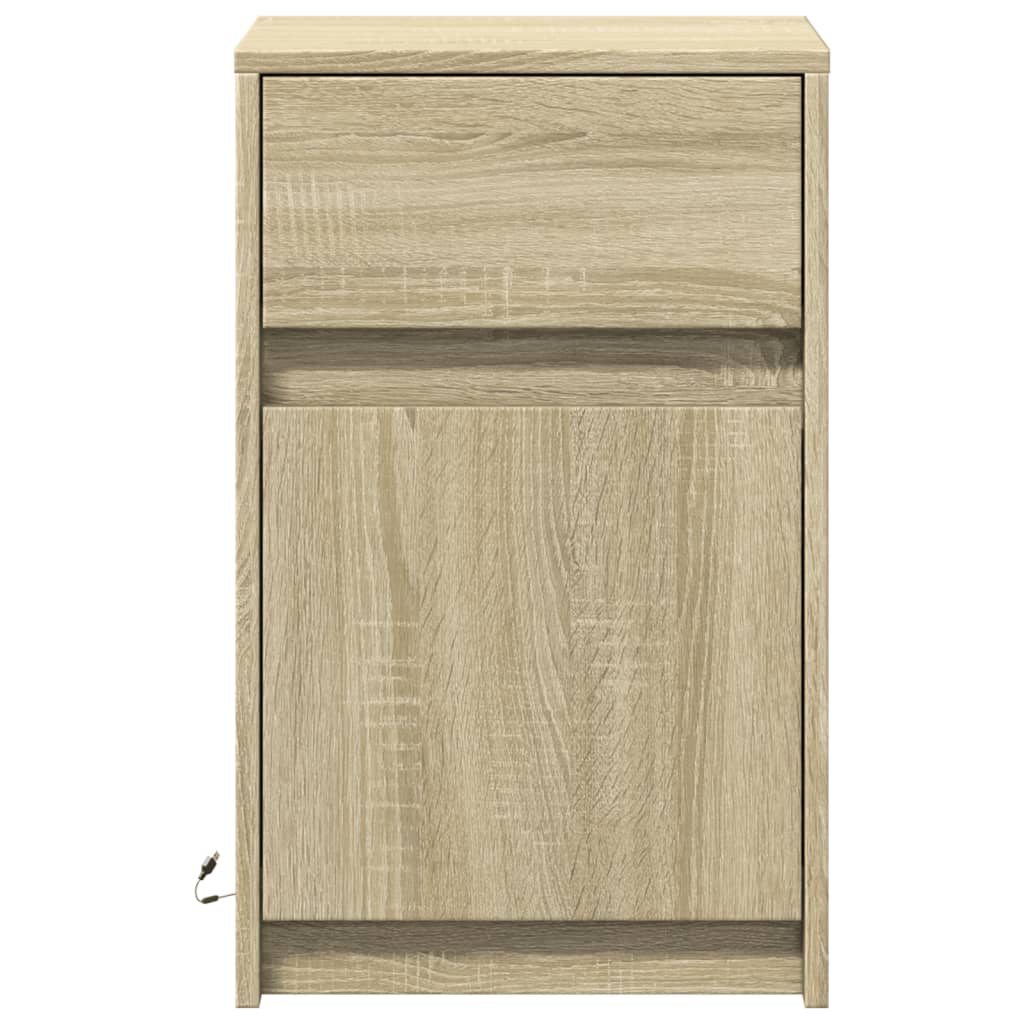 Bedside table with LED lights Sonoma oak wood material