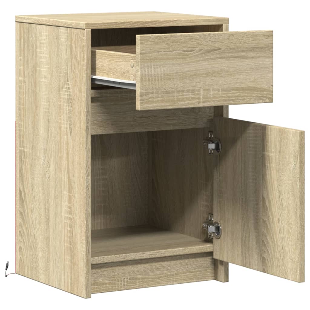 Bedside table with LED lights Sonoma oak wood material