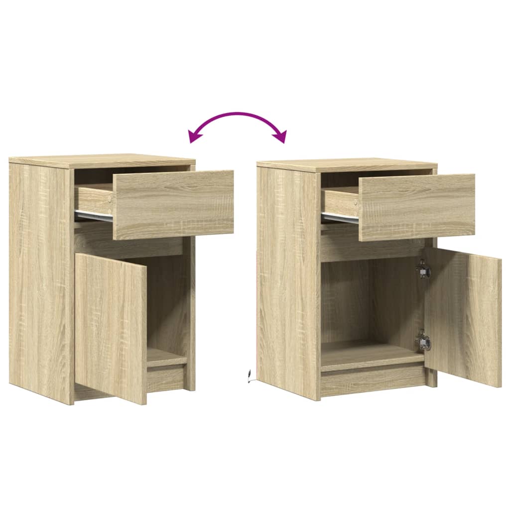 Bedside table with LED lights Sonoma oak wood material
