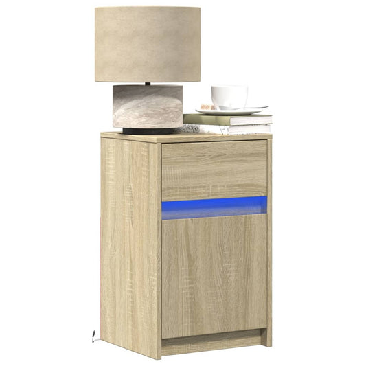 Bedside table with LED lights Sonoma oak wood material