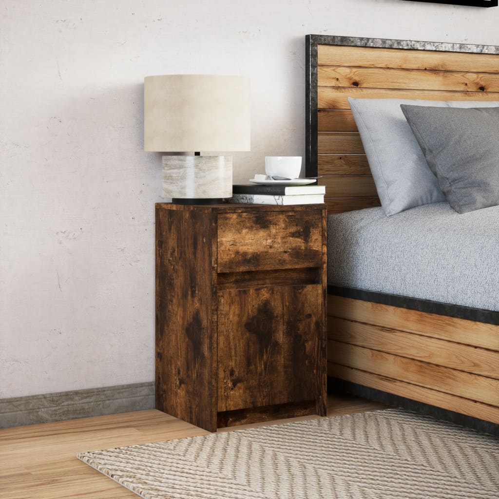 Bedside table with LED lights smoked oak wood material