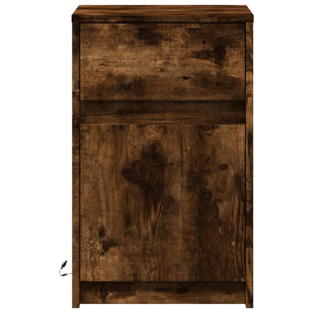 Bedside table with LED lights smoked oak wood material