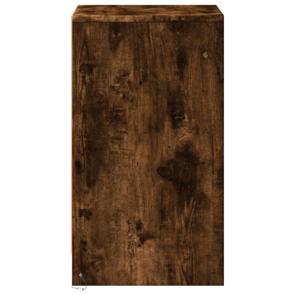 Bedside table with LED lights smoked oak wood material
