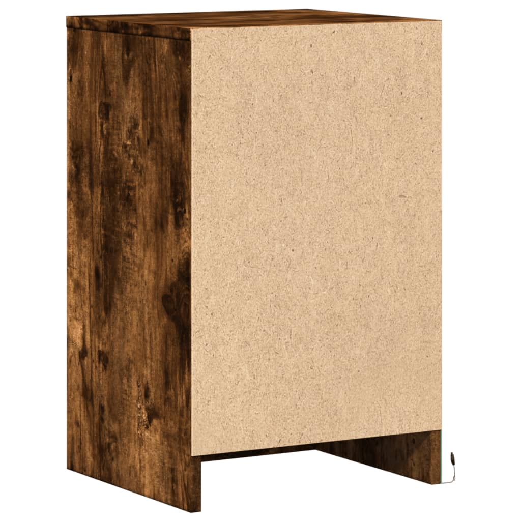 Bedside table with LED lights smoked oak wood material