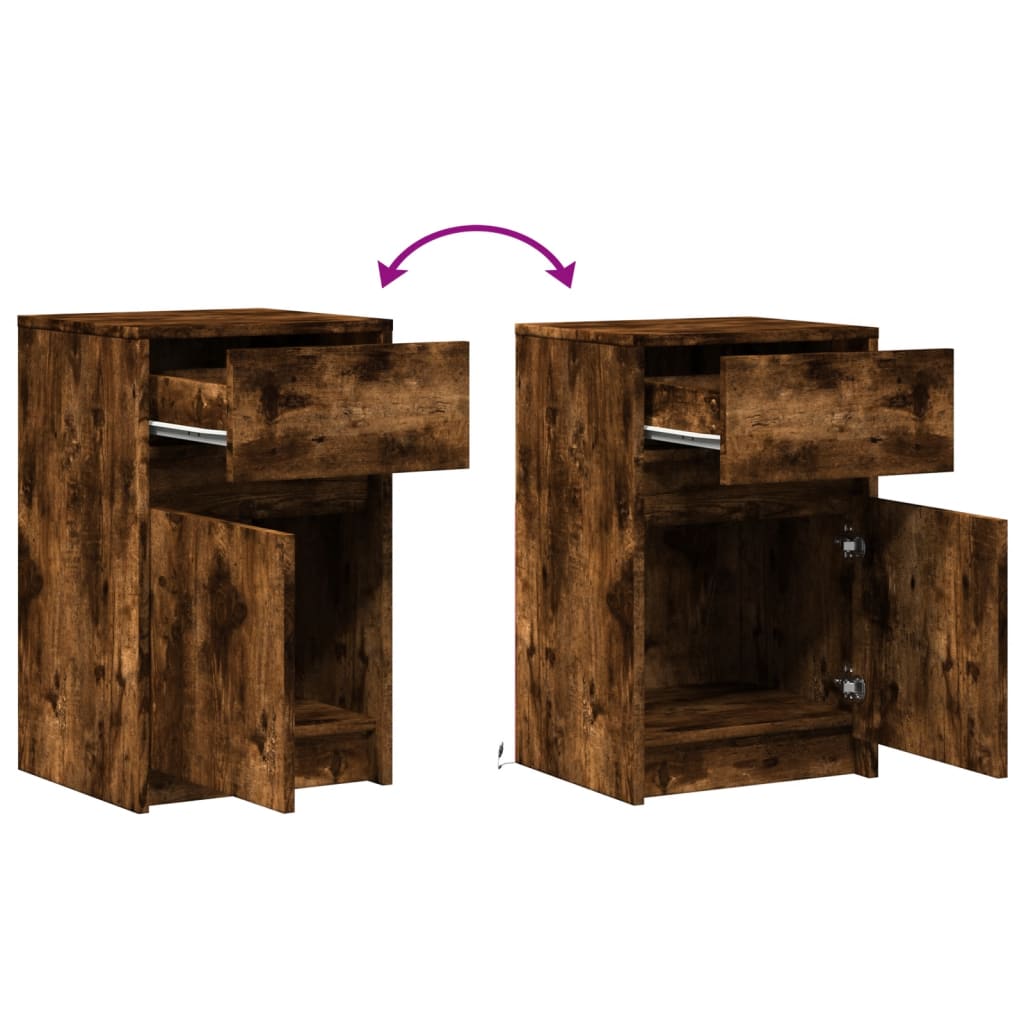 Bedside table with LED lights smoked oak wood material