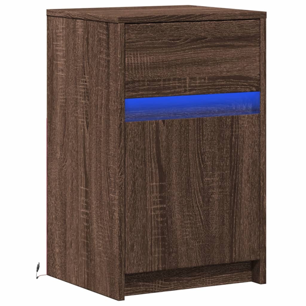 Bedside table with LED lights Brown oak look wood material