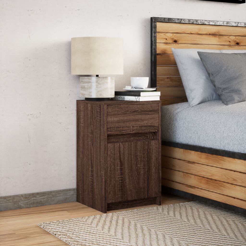 Bedside table with LED lights Brown oak look wood material