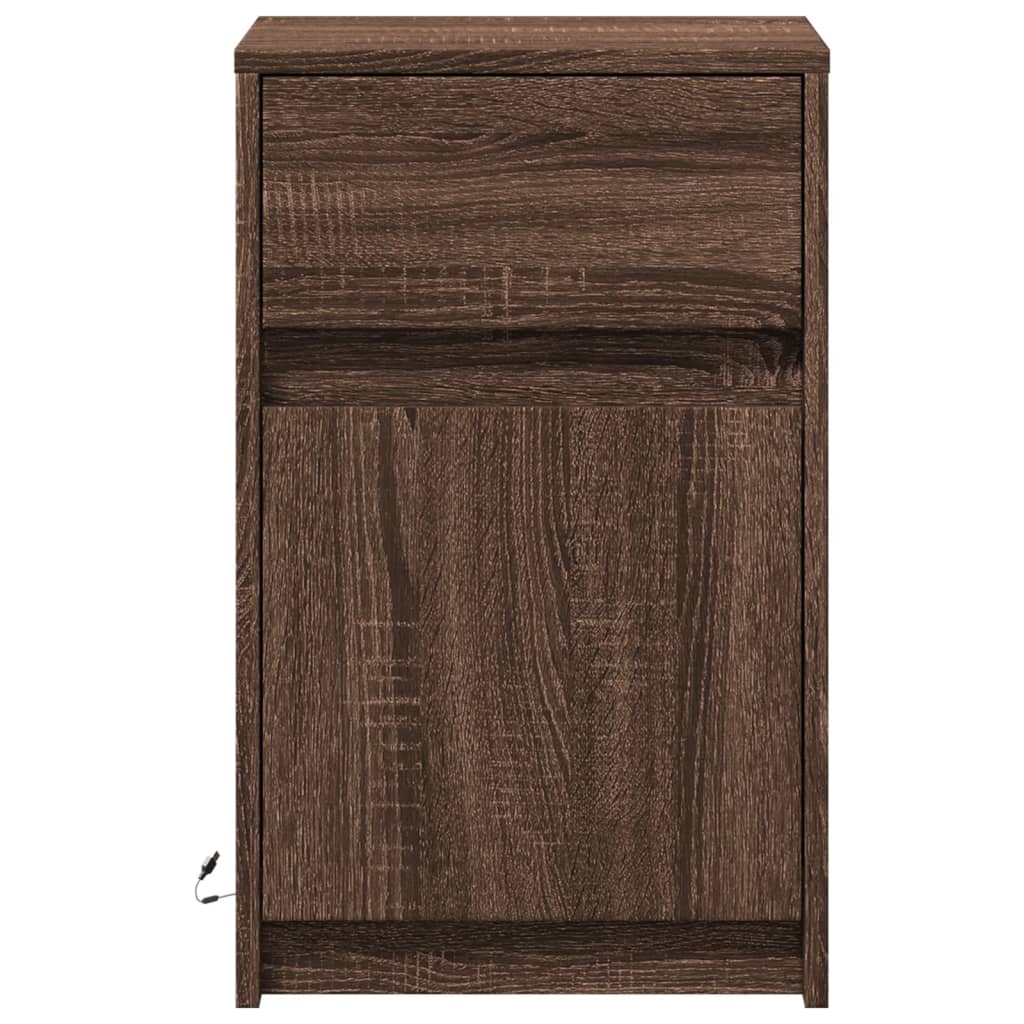 Bedside table with LED lights Brown oak look wood material