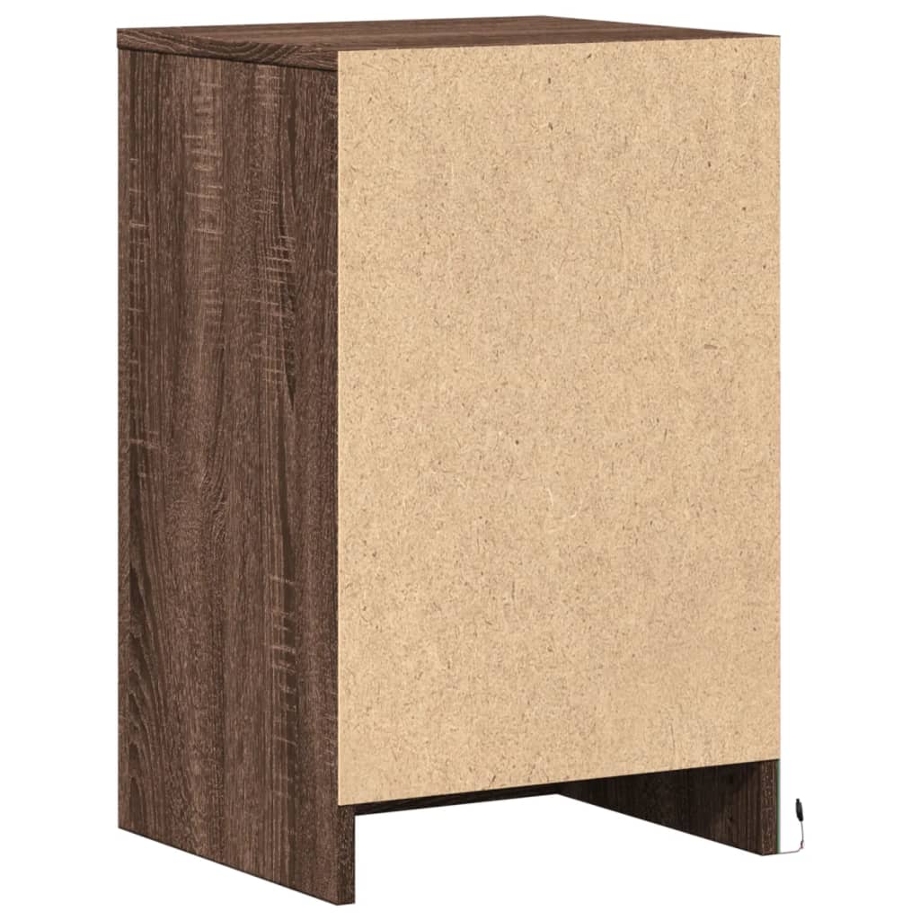 Bedside table with LED lights Brown oak look wood material