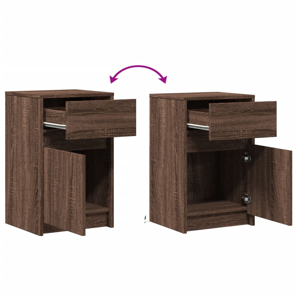 Bedside table with LED lights Brown oak look wood material