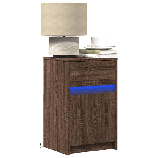 Bedside table with LED lights Brown oak look wood material