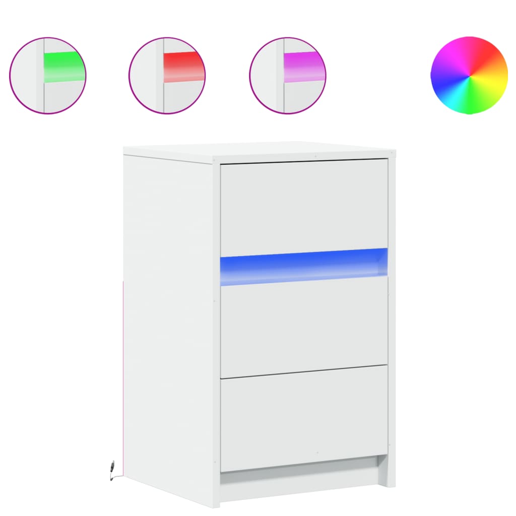 Bedside table with LED lights white wood material