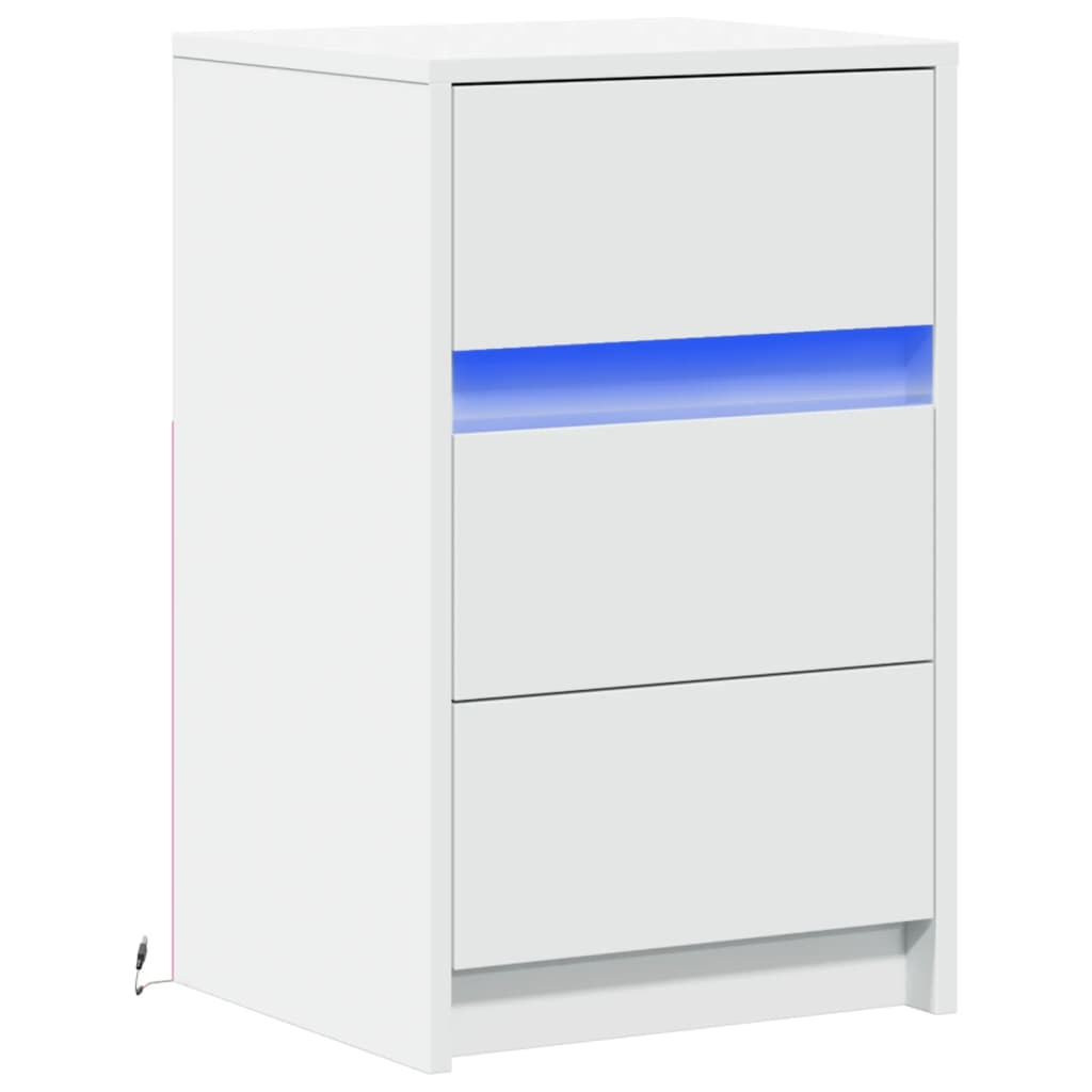 Bedside table with LED lights white wood material