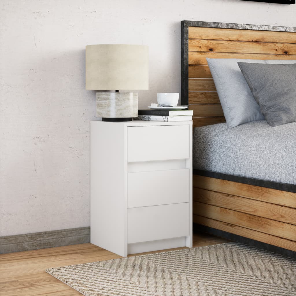 Bedside table with LED lights white wood material