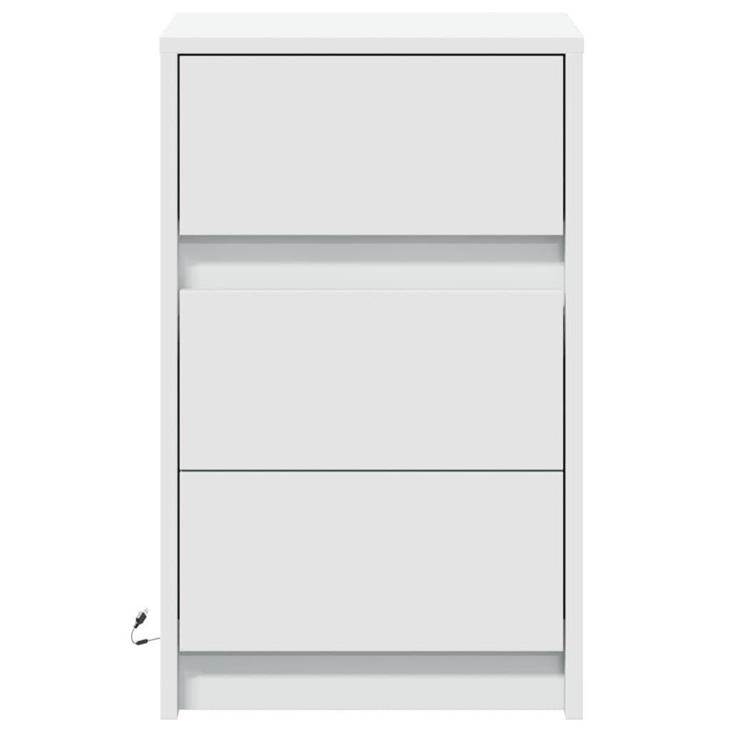 Bedside table with LED lights white wood material