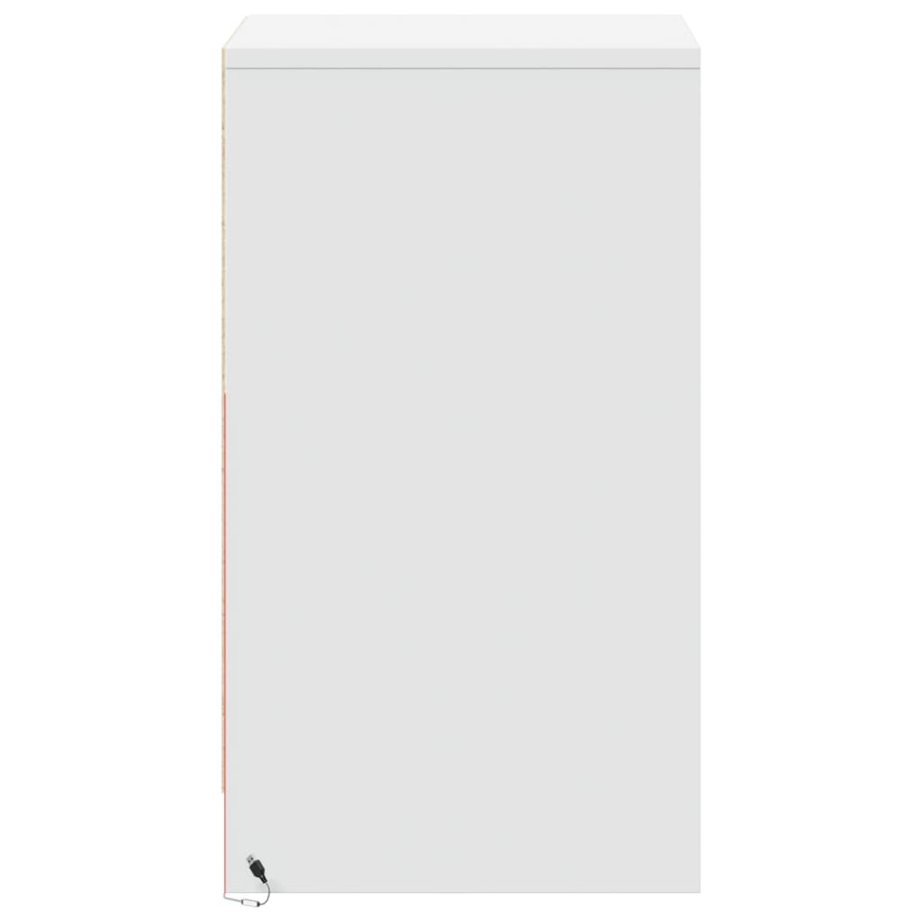 Bedside table with LED lights white wood material