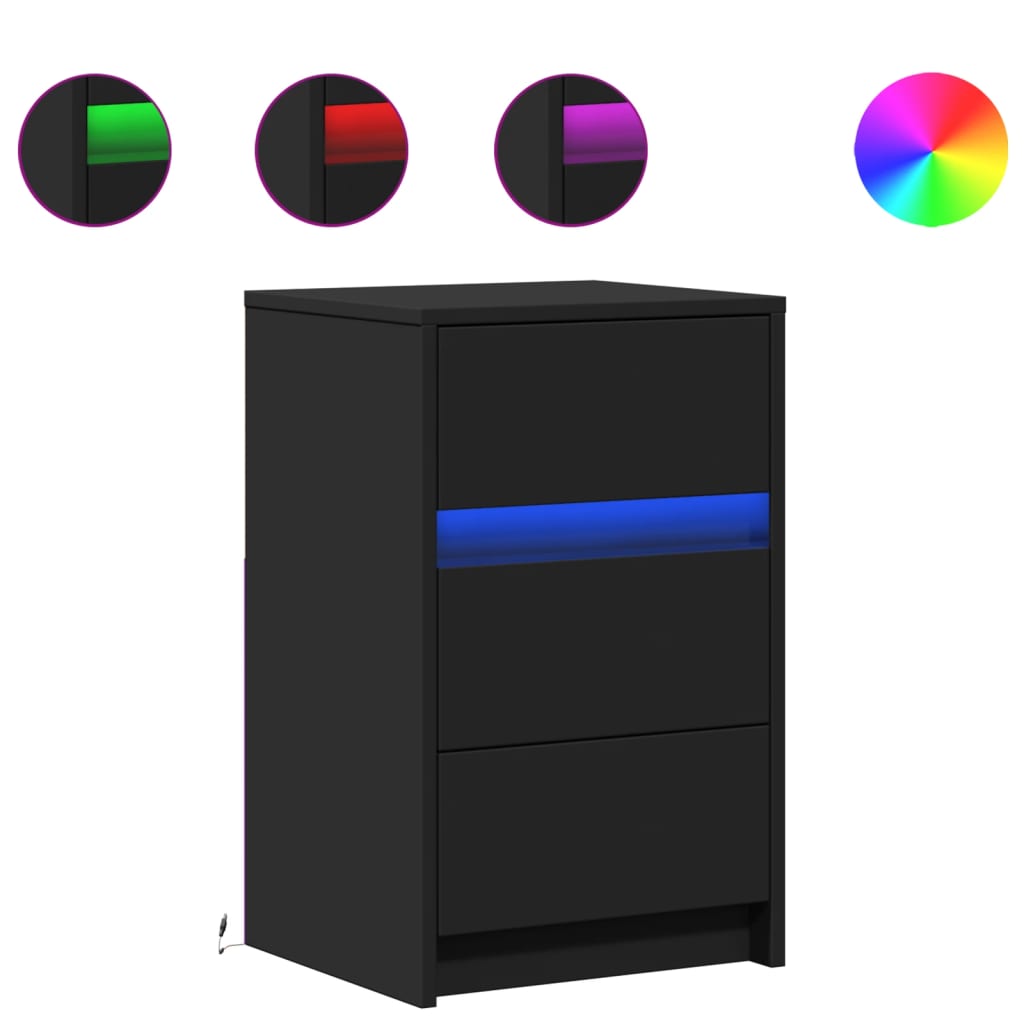 Bedside table with LED lights Black wood material