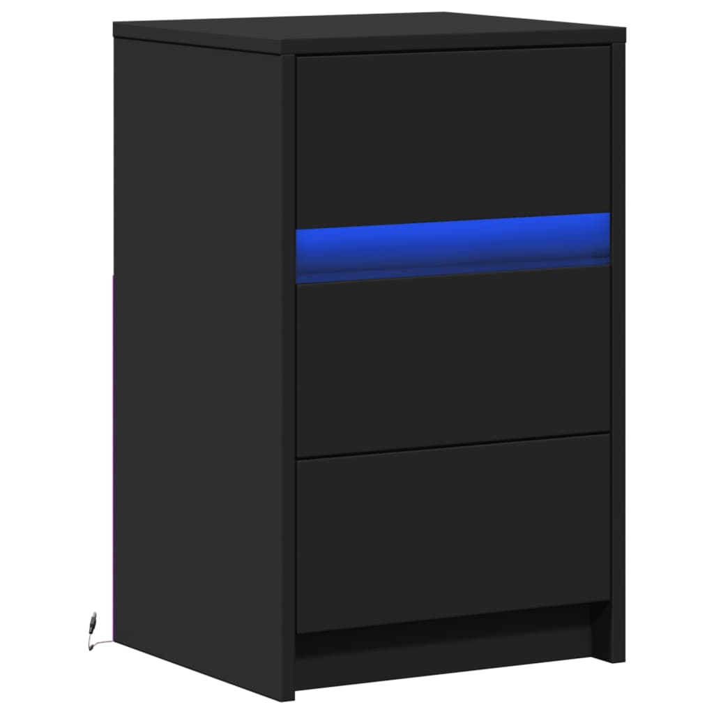 Bedside table with LED lights Black wood material