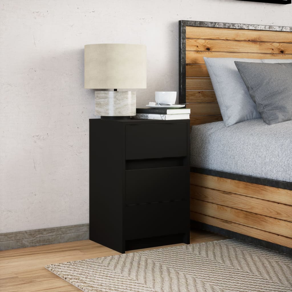 Bedside table with LED lights Black wood material