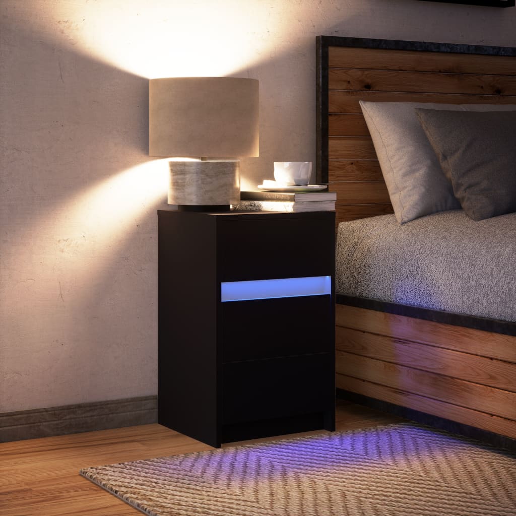 Bedside table with LED lights Black wood material