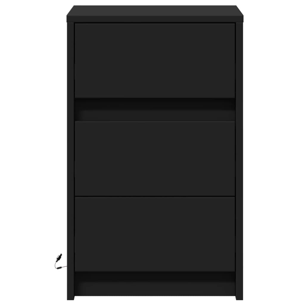 Bedside table with LED lights Black wood material