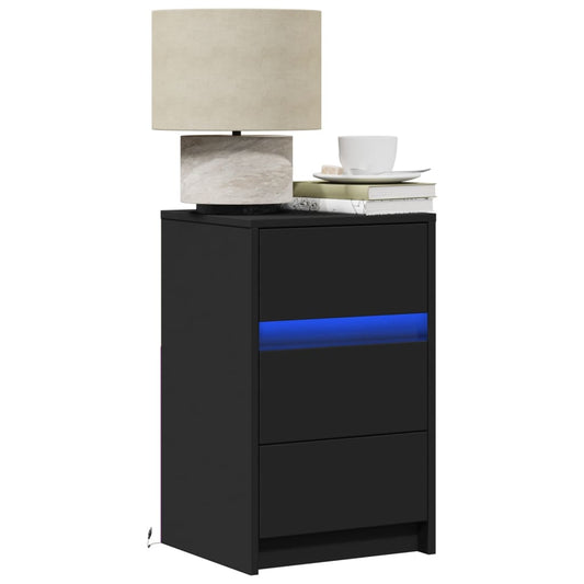 Bedside table with LED lights Black wood material