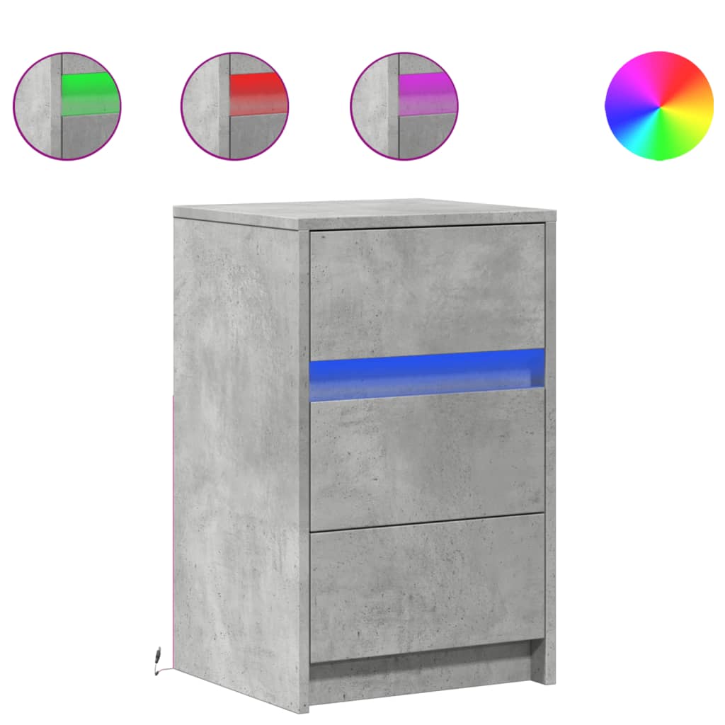 Bedside table with LED lights concrete gray wood material