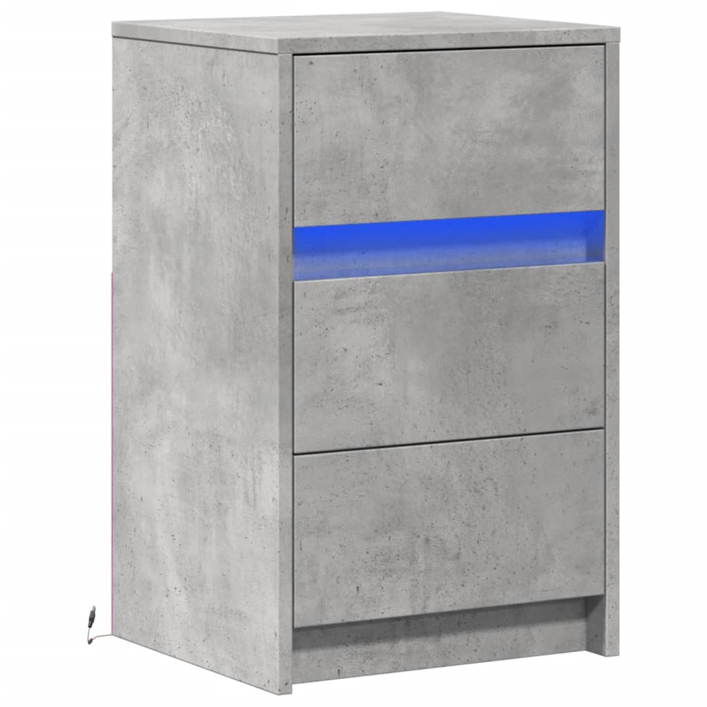 Bedside table with LED lights concrete gray wood material