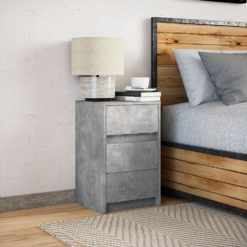Bedside table with LED lights concrete gray wood material